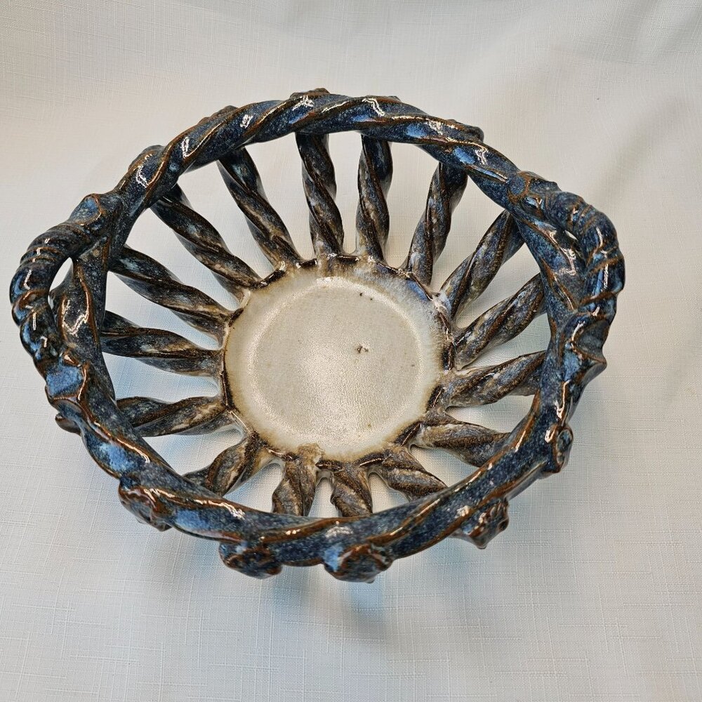 Vintage Signed Handmade Ceramic Pottery Basket / Fruit bowl / SEE DESCRIPTION